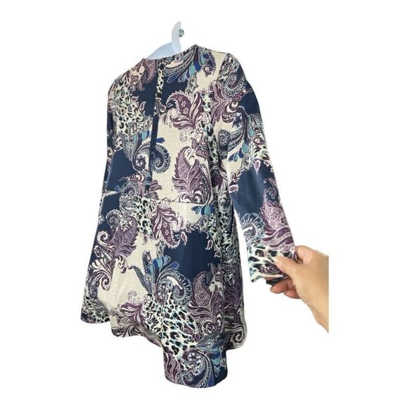 Chicos Purple Blue Printed High Low Tunic Size 2(Large) Long-Sleeve Pockets - Picture 11 of 13